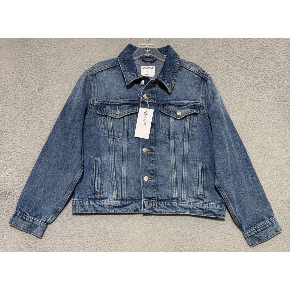 NEW Love In Faith Faith Cross Denim Jean Jacket Womens Medium Blue